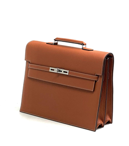 HERMES Портфель того с белой строчкой КЭМЕЛ с клапаном с замком на двух лямках ПР-2447
