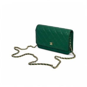 CHANEL сумка Woc кожа икра в клетку зеленая золото СК-00261