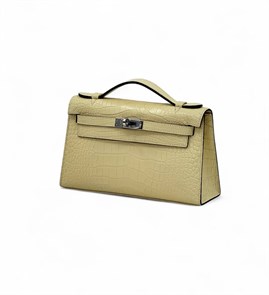 HERMES клатч POCHETTE 22 см желтая кожа крокодила серебро СК-00370