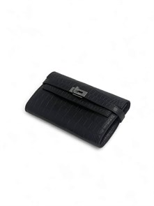 HERMES кошелек KELLY черный крокодил серебро КЛ-00381