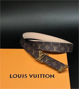 LV ремень 20 мм тонкий коричневая монограмма пряжка LV золото РМ-8640