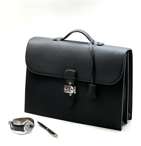 HERMES портфель кожа того черный с клапаном и застежкой ПР-1595