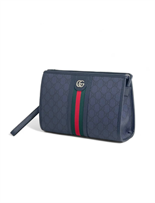 GUCCI борсетка синяя монограмма канва с зелено-красной полосой по центру НС-1497