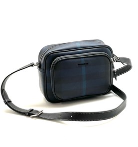 BURBERRY Мессенджер канва синяя клетка металлический лого МС-2322