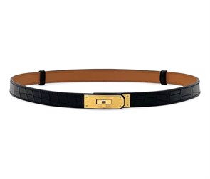 HERMES ремень Келли черный крокодил золото РМ-00383