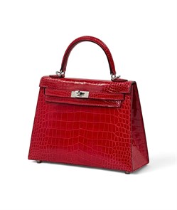 HERMES сумка KELLY 25 см красная кожа крокодила серебро СК-00364