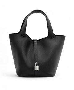 HERMES Picotin сумка 22 см черная кожа серебро СК-00338
