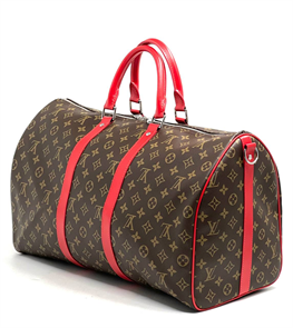 LV дорожная сумка KEEPALL 50 канва коричневая монограмма с отделкой из красной кожи ДС-1132