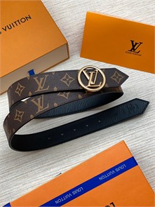 LV ремень коричневая монограмма круглая пряжка золото РМ-8975