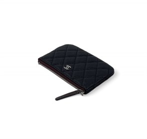 CHANEL визитница кожа икра на молнии в клетку черная серебро ВЗ-00271