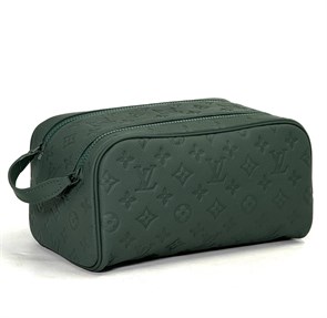 LV несессер 2 молнии с ручкой зеленая кожа того с тиснением монограммы НС-1593