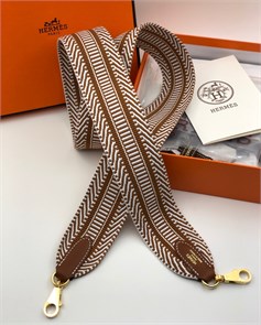 HERMES ремень для сумки текстиль светло-коричневый белая строчка РМ-9380