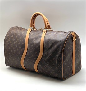 LV дорожная сумка KEEPALL BANDOULIERE 50 коричневая монограмма лямки волной ДС-1718