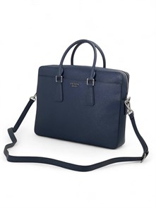 PRADA портфель кожа софьяно синий фурнитура серебро с двумя отделениями ПР-2165