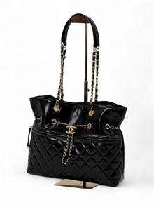 CHANEL сумка шоппер черная гладкая кожа золото СК-00467