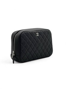 CHANEL косметичка 21 см кожа икра черная серебро НС-8700