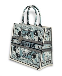 DIOR сумка Book Tote текстиль 42 см бирюзовая бабочки СК-00277
