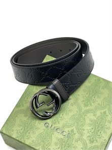 GUCCI ремень двухсторонний тиснение монограмма и гладкая кожа черный пряжка GG остроугольная черная РМ-1181