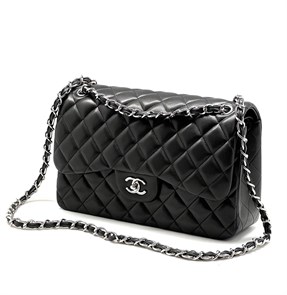 CHANEL сумка 2.55 гладкая кожа в клетку 30 см черная серебро СК-9436