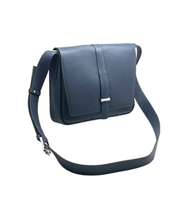 HERMES мессенджер с клапаном хлястик посередине синий МС-2373
