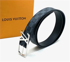 LV ремень брючный серая шашка пряжка удлиненная классика серебро с логотипом LV РМ-1527