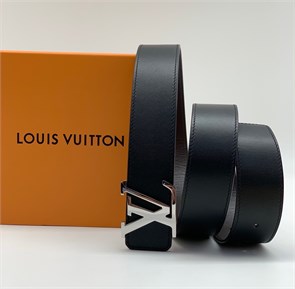 LV ремень гладкая кожа черно-коричневый пряжка LV серебро РМ-1147