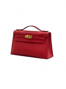 HERMES клатч POCHETTE 22 см красная кожа свифт золото СК-00393