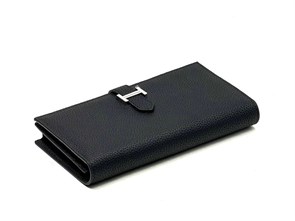 HERMES кошелек кожа Того с хлястиком черный фурнитура H серебро КЛ-00523