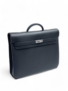 HERMES Портфель того черный мягкий с клапаном с замком на двух лямках ПР-2574