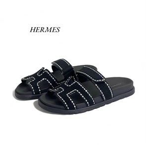 HERMES шлепанцы на перемычке  черная замша с стразами СЛ-00554