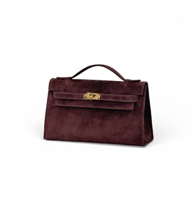 HERMES клатч POCHETTE замша бордовая золото СК-00707