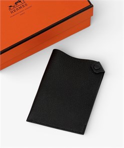 HERMES обложка на паспорт кожа шевре черная на кнопке ОП-00954