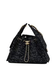 CHANEL сумка Hobo твид черная золото СК-00254