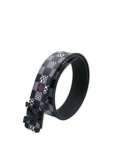 LV ремень канва черный белая шашка пряжка LV черная матовая РМ-1743