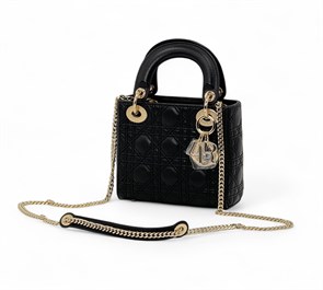 DIOR LADY сумка 17 см гладкая кожа черная золото СК-01161