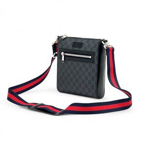 GUCCI мессенджер канва в серой монограмме с боковым карманом на молнии маленький МС-1865
