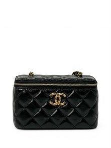 CHANEL сумка Vanity гладкая кожа черная большой логотип золото СК-01266