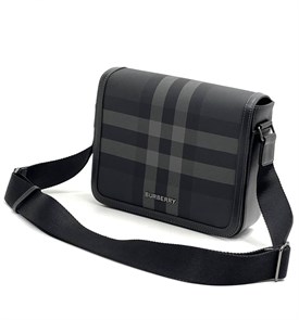 BURBERRY мессенджер с клапаном на магнитах канва в клетку серого цвета с кожаной отделкой по краю МС-0074