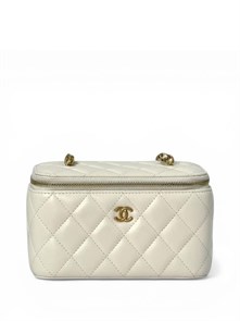 CHANEL сумка Vanity гладкая кожа белая маленький логотип золото СК-01271