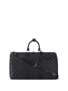 LV дорожная сумка Keepall 45 см серая монограмма черная кожа с кожаным плечевым ремнем ДС-1728