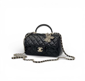 CHANEL сумка гладкая кожа в клетку 20 см черная золото СК-00904