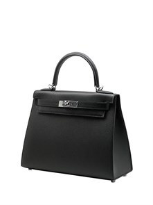 HERMES сумка Kelly кожа Эпсом 28 см черная ручная фурнитура серебро СК-9932