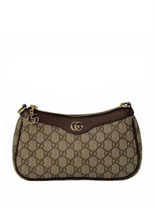 GUCCI сумка канва коричневая золото с зеленым ремнем СК-01004