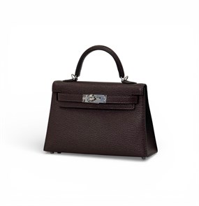 HERMES сумка MINI KELLY 19 см кожа Шевре бордовая серебро СК-00768