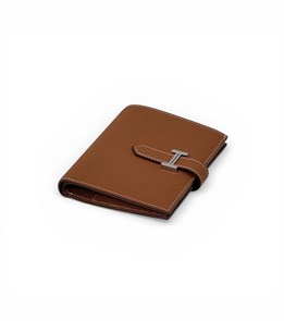HERMES кошелек кожа Того с хлястиком кэмел фурнитура H серебро маленький КЛ-01135