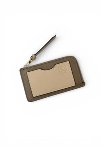 LOEWE визитница на молнии коричневая с бежевым карманом ВЗ-00881