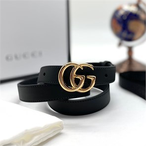 GUCCI ремень черный тонкий гладкая кожа пряжка GG золото РМ-8372
