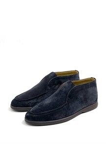 LORO PIANA лоферы высокие замша черно-серые с темной подошвой ОК-2444