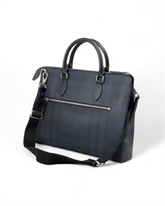 BURBERRY портфель канва синяя клетка мягкий на клепках по бокам ПР-2357