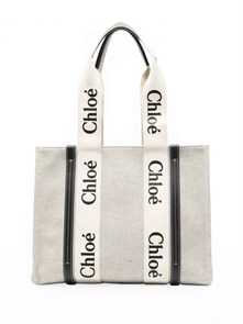 {{photo.Alt || photo.Description || 'CHLOE сумка-шоппер тканевая бежевая синие полосы из кожи'}}